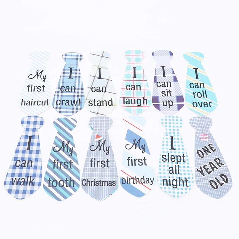 24pcs/lot Baby Memorial Tie Digital Month Stickers Monthly Milestone Belly Necktie Stickers-12 Months