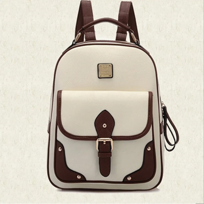 

Brand Patchwork Women Backpack 2019 Travel Bag Female High Quality PU Leather Fashion Preppy Backpack Girls School Backpack