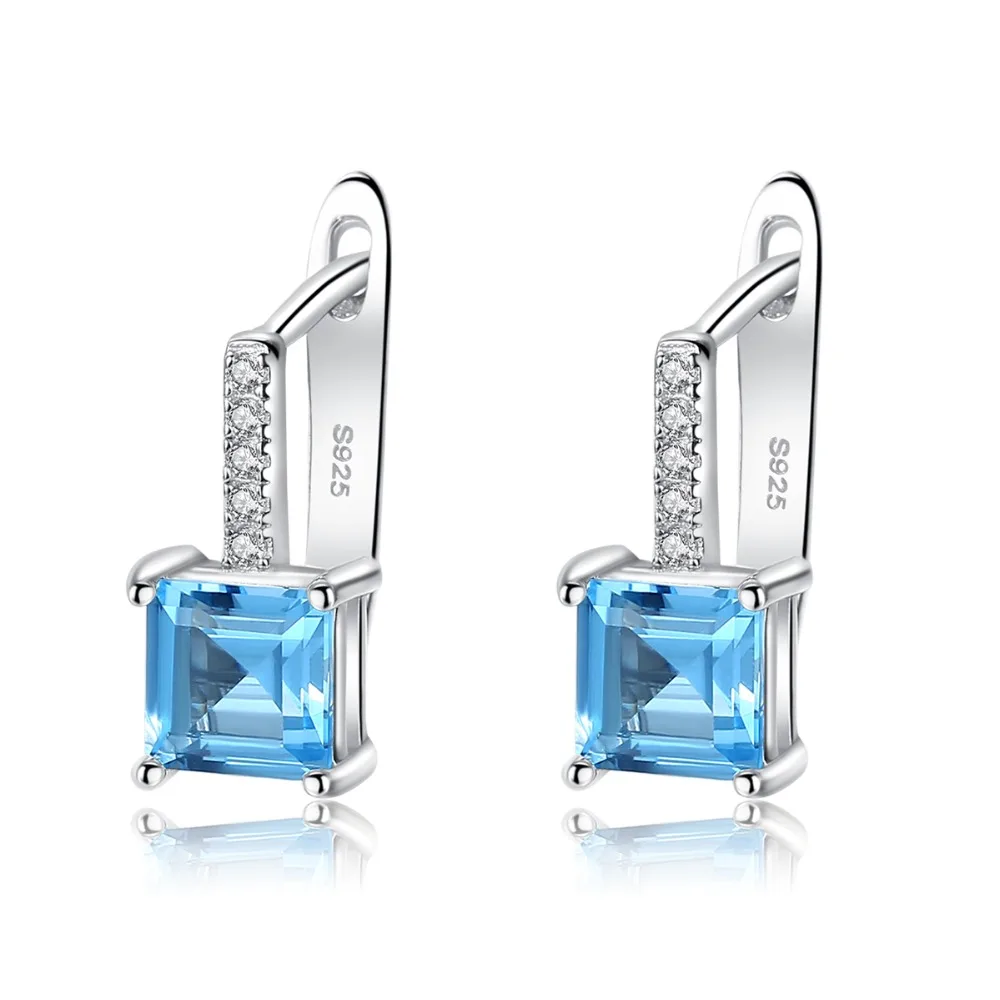 

New Fashion Cute Blue Zircons Stud Earring 925 Sterling Silver With Rectangle Stone Great Earring For Women Pierced Ears