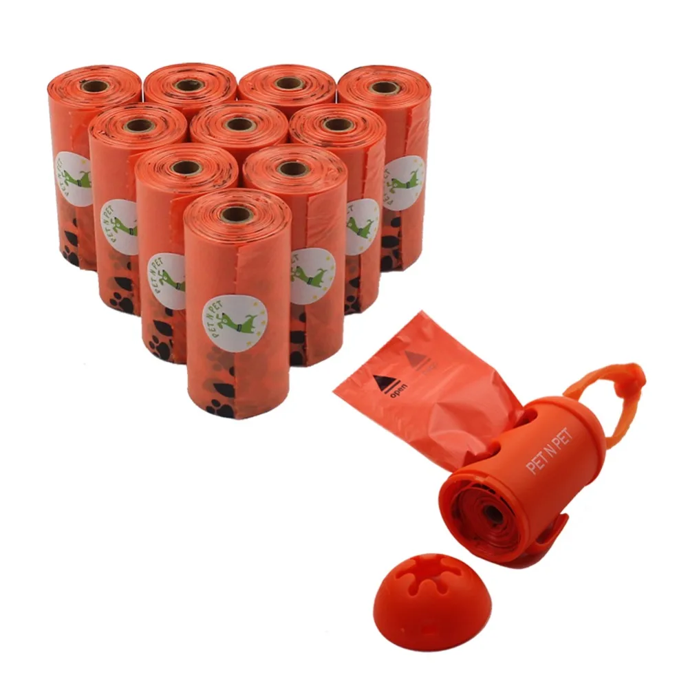 

Dog Poop Bags 180 Counts 10 Rolls Large Unscented Doggie Waste Bags Orange With 1 Dispenser