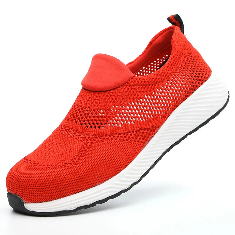 Летняя мужская защитная обувь из легкого сетчатого материала со стальным носком; Рабочая обувь с прокалывающейся подошвой - Цвет: Red