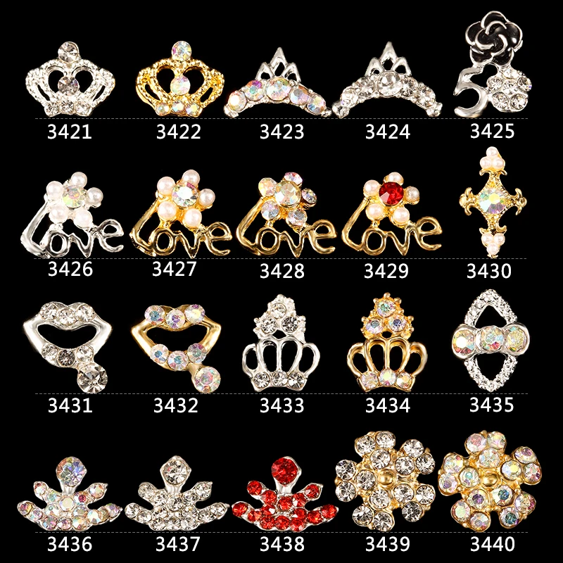 

100PCS ongles 3d nail art rhinestone Crown Lips nail Alloy Jewelry Charm Nail Art Decoration Nail Supplies. Nail Glue 3421-3440