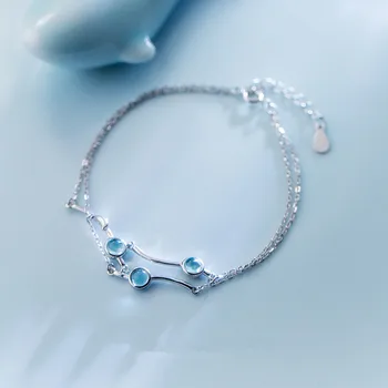 

5mm 100% Authentic Real. 925 Sterling Silver Fine Jewelry Sea Animal Dophine & Round Blue aurora Chain Bracelet GTLS772