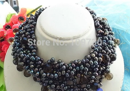 

Jewelr 003831 10ROW 17" 7MM BLACK RICE FW PEARL CRYSTAL NECKLACE