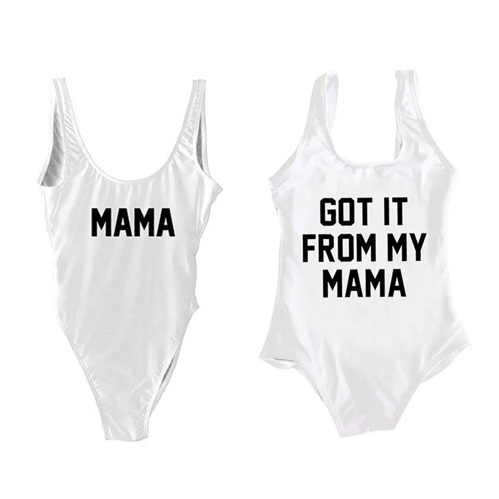 

1PC Swimwear Bikini Bathing Suit Women Beachwear Letter Print MAMA Mother and Daughter Swimsuit
