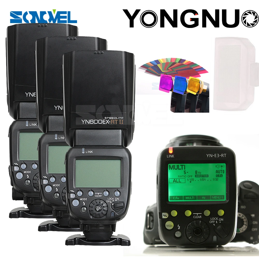 

YONGNUO 3x YN-600EX-RT II 2.4G Wireless HSS 1/8000s Master Flash Speedlite + YN-E3-RT Flash Trigger for Canon EOS Camera 5D 6D