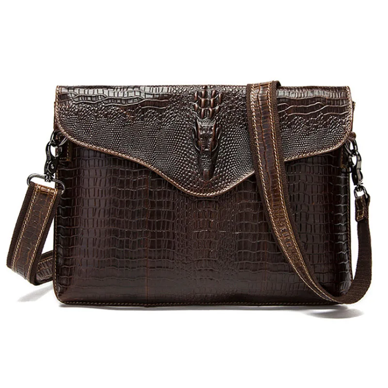

Men Crocodile lines Genuine Leather First layer Cowhide Retro Crossbody Shoulder Bag Business Briefcase travel Leisure bags