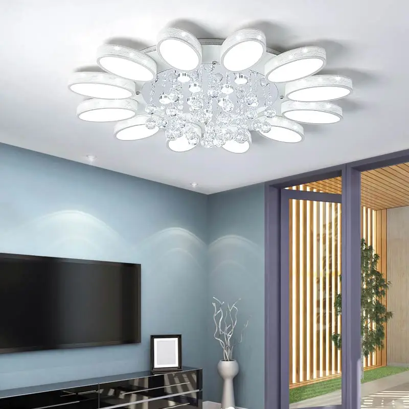  Modern Crystal Chandelier With Remote Control White Acrylic Lamp Living Room Kitchen Foyer Lustre D - 32880972663