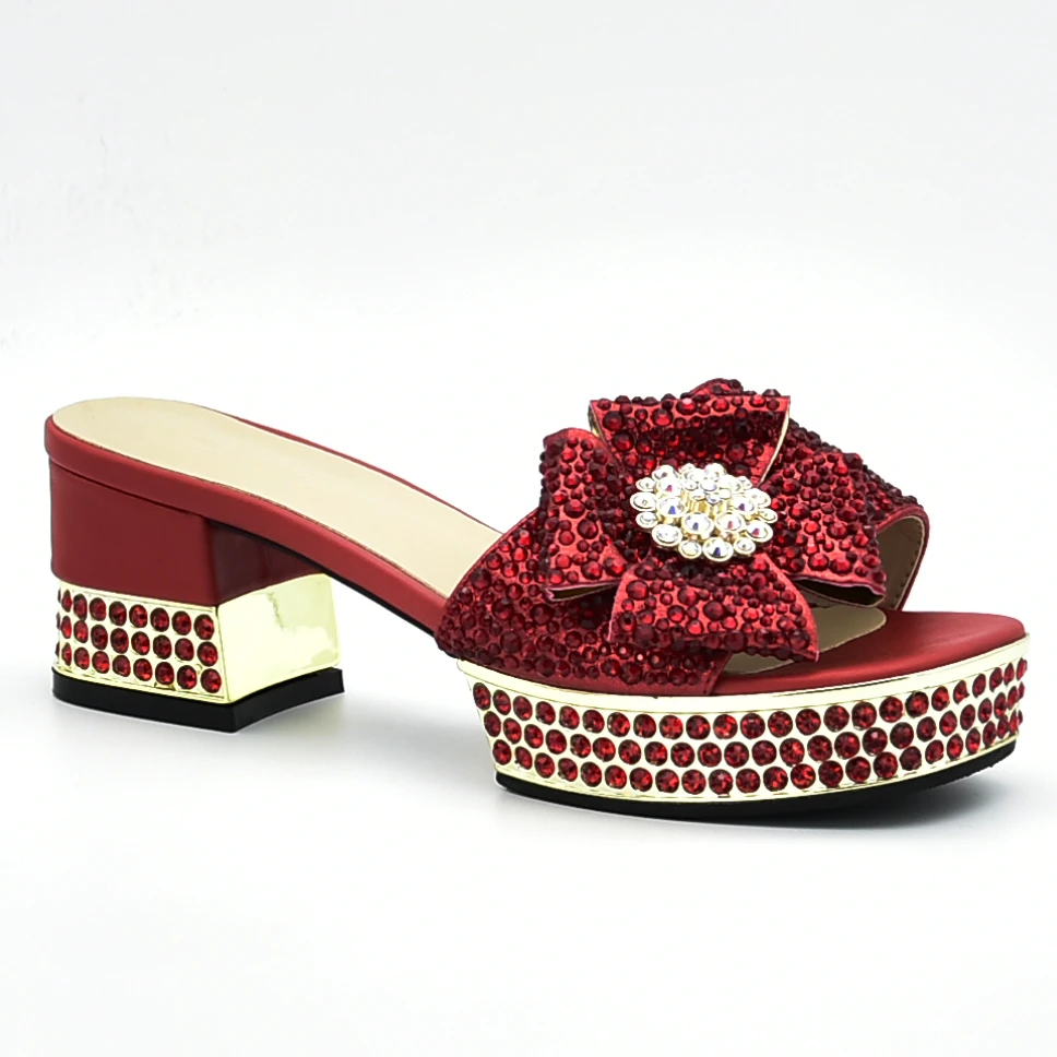 

Latest Design Women Shoes Summer 2018 Nigerian Party Shoes Decorated with Rhinestone High Heels Open Toe Sandals Wedding Pumps