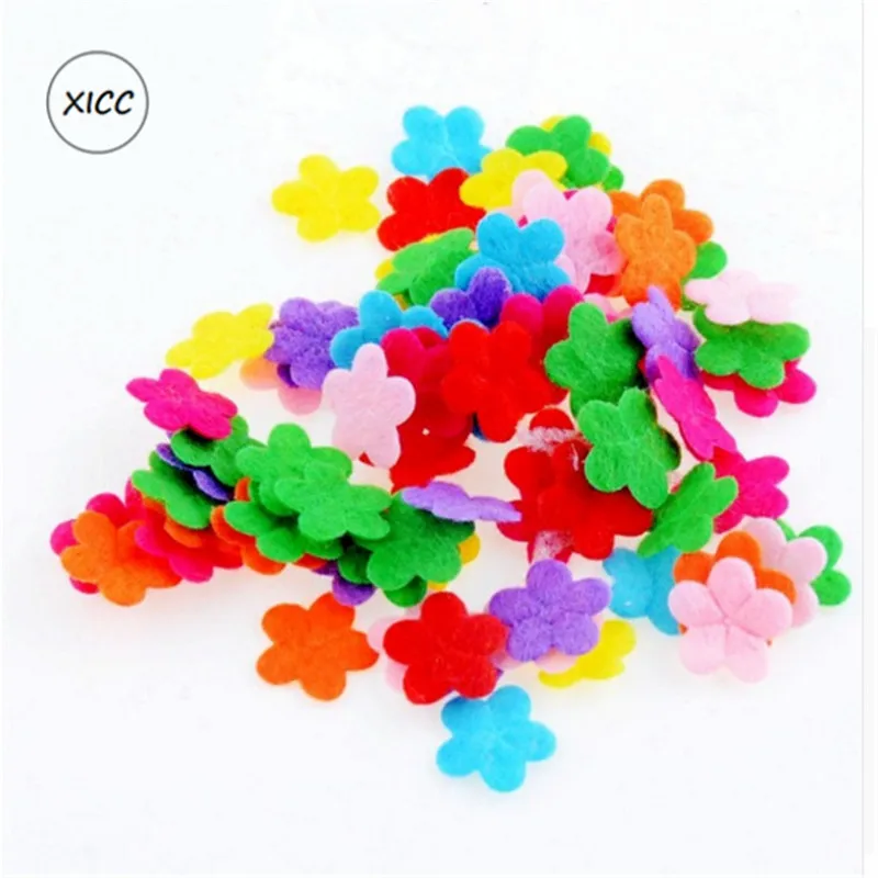 XICC 100PCS Colorful Nonwoven Round Flower Wool Felt Fabric Hair rope DIY Handmade Accessory Sticker Applique Patches Felt Pad