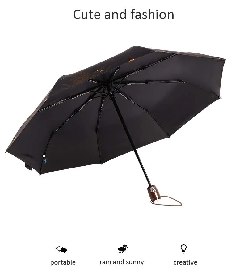 Творческий просто мило Сова зонтик дождь три складной зонт женский Солнечный зонтик автоматический зонт ветрозащитный/УФ
