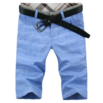 

2019 summer men's new cotton and linen shorts fashion boutique business casual shorts plaid linen casual slim shorts men 28-38