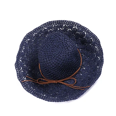 Yangdoudou Лидер продаж соломенные шляпы от солнца Летний круглый Топ для женщин широкий волнистый край Ультрафиолетовый-доказательство Повседневный открытый элегантный стиль - Цвет: Navy Blue