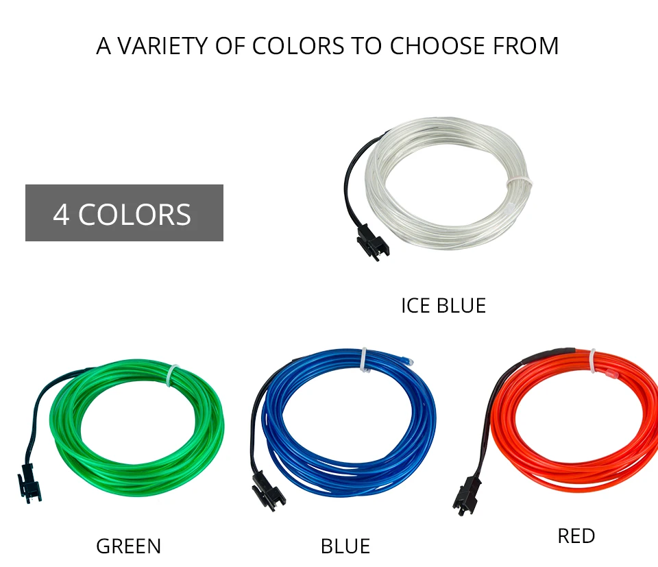 Aceersun LED Cold light line Car Decorative light Ambient Light 12V auto backlight Fluorescence Red green blue white 1M 2M set (5)