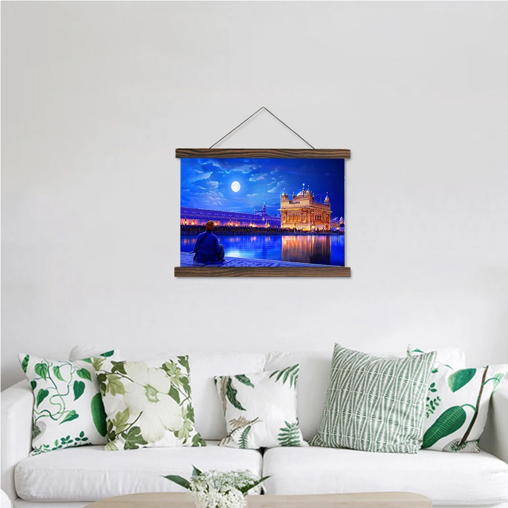 

Scroll painting wall art hanging canvas painting golden temple drawing HD printed on canvas for living room decoration