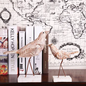 

1Pair Mediterranean Style Vintage Home Decor Marine Carved Wood Crafts Birds