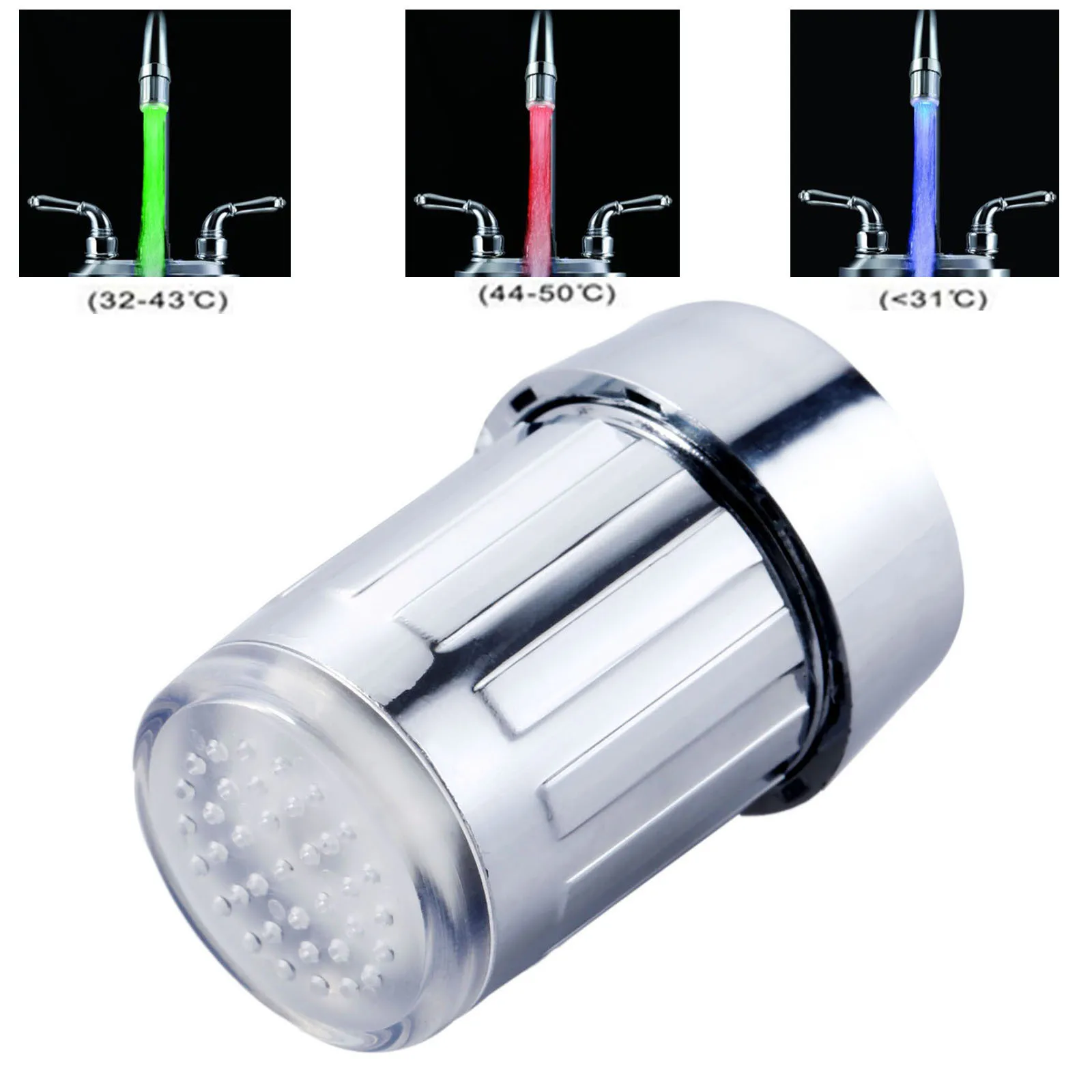 ABS LED Water Faucet Light 3 Color Waterfall Glow Shower Stream Tap Temperature Control Kitchen Bathroom Accessory With Adapter
