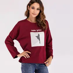 ZHENBAILI вина Кофты для женщин демисезонный свободные пуловеры изображение кота заниженное плечо Толстовка экипажа средства ухода за кожей