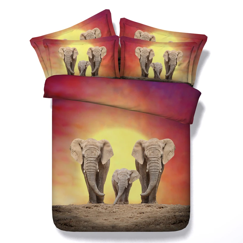 

3d elephant print bedding sets queen full super king twin size kid bedspreads 3/4pc comforter cover sunset bed linens boy 500tc