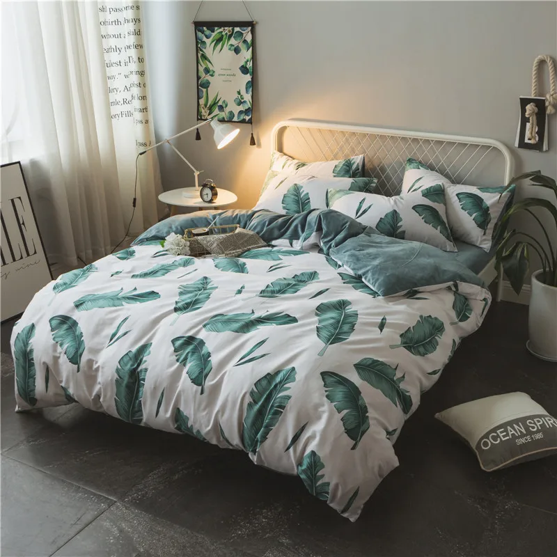 

Winter plant flower Digital print cotton Flannel Bedding Set Quilt Cover Design Bed Set Bohemian Bedclothes warm 4pcs BE1260