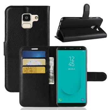 

10pcs/lot Litchi Pattern Flip Magnetic PU Leather Wallet Phone Case For Samsung Galaxy J6 2018 EU Version Lychee Grain Cover