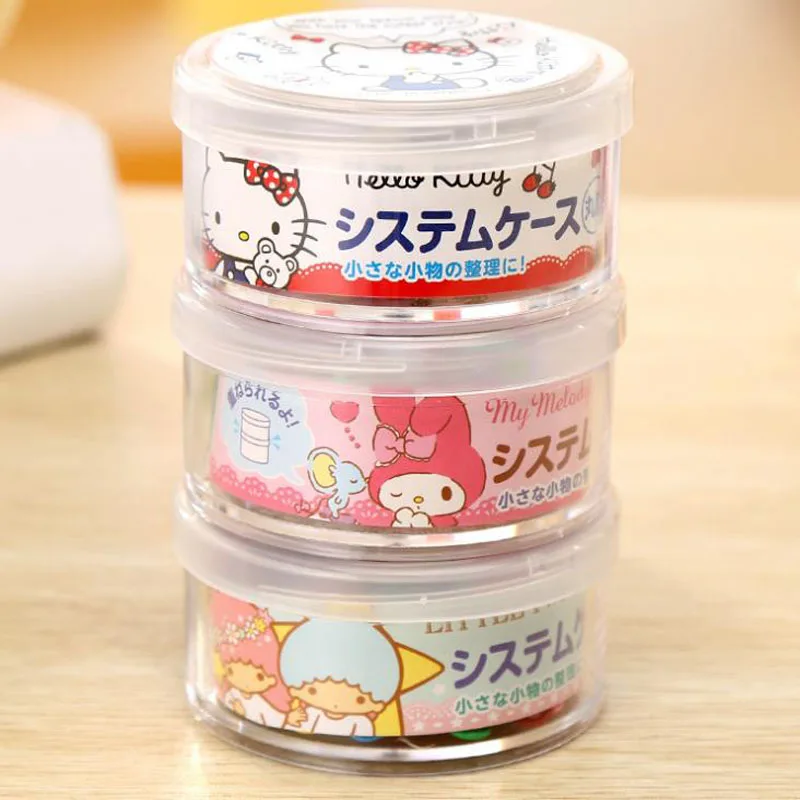 

1 Pcs Kawaii Cartoon Mini Tape Box Hello Kitty My Melody Twin Stars Organizer Stackable Storage Storage Box Stationery Holder