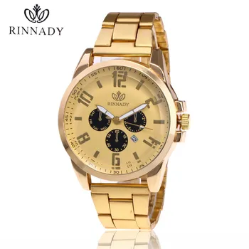 

2018 Rinnady Brand Luxury Men's Watch Calendar Gold Clock Male Casual Quartz Watches Men Wrist Sport Watch Relogio Masculino