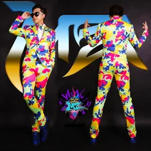 S-4XL! Мужская мода клуб певец ди-джей GD наряды для подиума Европа Америка гламурный цвет камуфляж костюм костюмы формальное платье