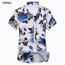 Летняя мужская рубашка с коротким рукавом, мужская одежда с цветочным принтом, повседневная приталенная рубашка, Мужская M-7XL, мужская одежда
