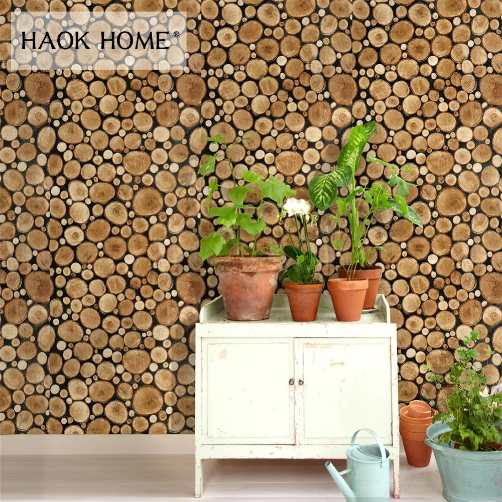 HaokHome 3d Виниловые самоклеющиеся обои в деревенском стиле с деревянным лицевым