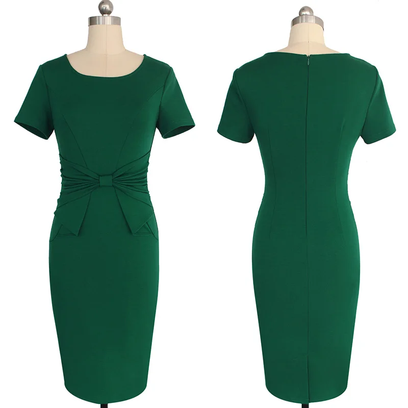 Vfemage Винтаж одноцветное цвет печати рюшами Лук носить на работу молнии vestidos Bodycon Офис Вечерние Партии Женское облегающее платье 361