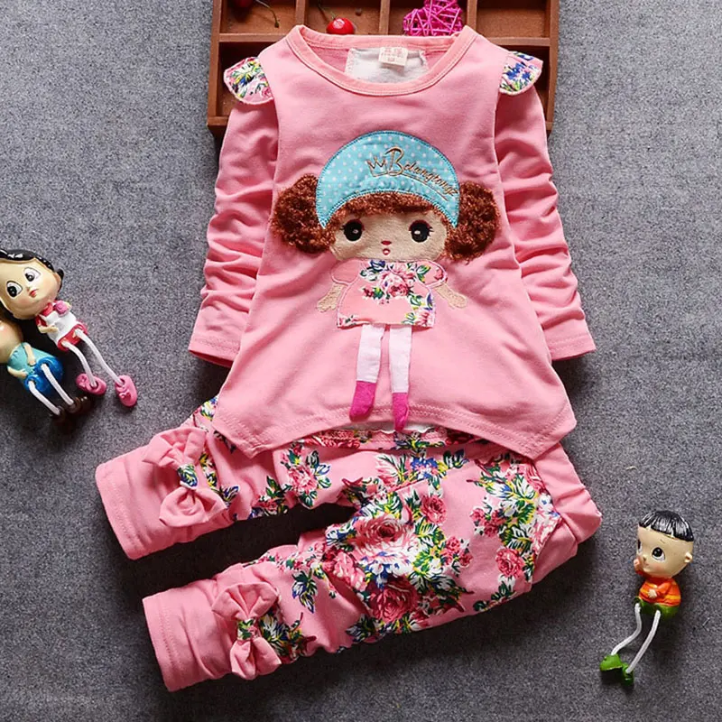 Комплект одежды для маленьких девочек, весенне-осенний костюм с длинными рукавами и цветочным рисунком для новорожденных, комбинезон для дня рождения, футболка Топы+ штаны, комплекты одежды