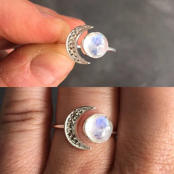 

ZHOUYANG Rings For Women Romantic Style Moon & Sun Moonstone Silver Color Open Ring Anniversary Gift Fashion Jewelry KAR288