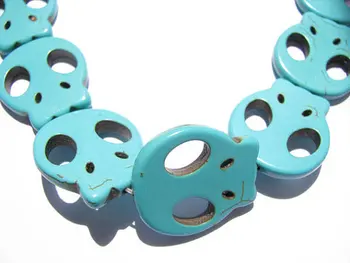 

free ship turquoise stone skeleton skull flat aqua blue multicolor assortment jewelry beads 20x22mm --5strands