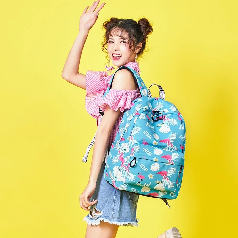 Tourya Модный водонепроницаемый женский рюкзак с принтом фламинго, забавные школьные сумки для девочек-подростков, рюкзак для путешествий, Mochila