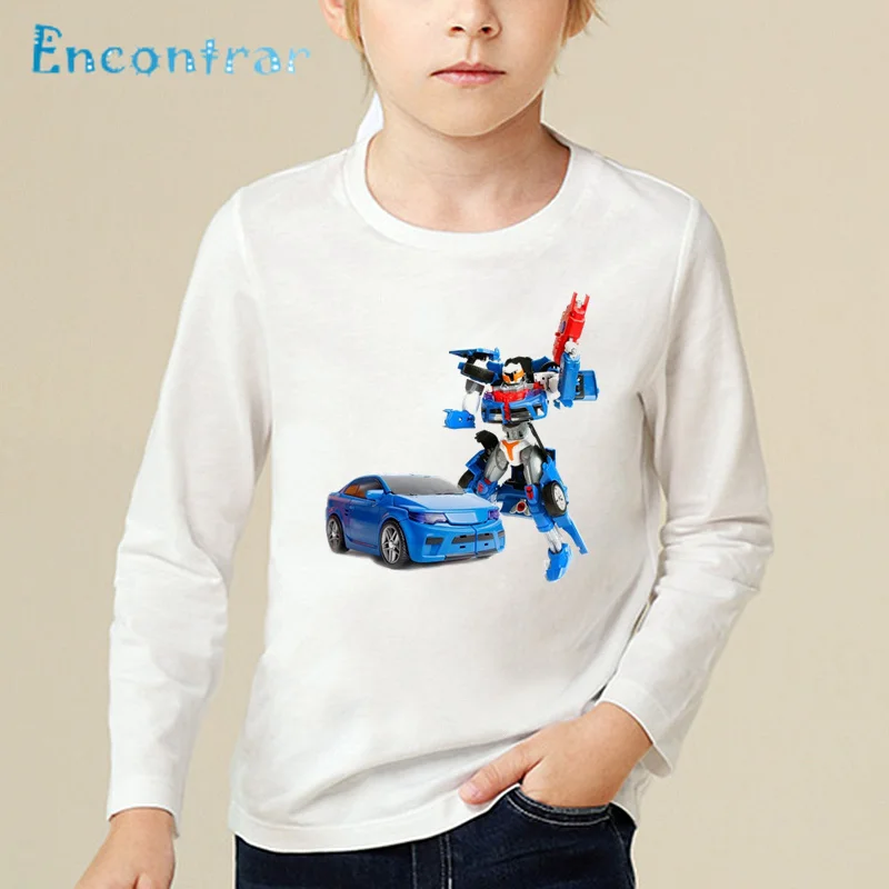 Детская модная забавная Футболка с принтом Tobot детская Автомобильная игрушка футболка с длинным рукавом для маленьких мальчиков и девочек Повседневная Удобная одежда LKP2179