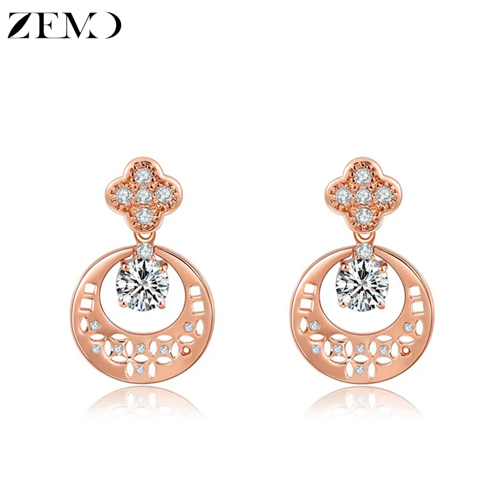 

ZEMO Luxury Crystal Rose Gold Earrings 2019 Vintage Hollow Round Shape Earrings Wedding Jewelry for Women Gifts for Girls Ladies