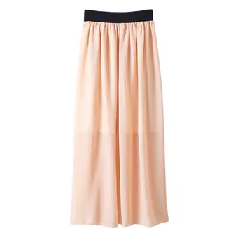

Women's Clothing Elastic Waist Long Skirt Fashion Solid Double Layer Chiffon Pleated Skirts