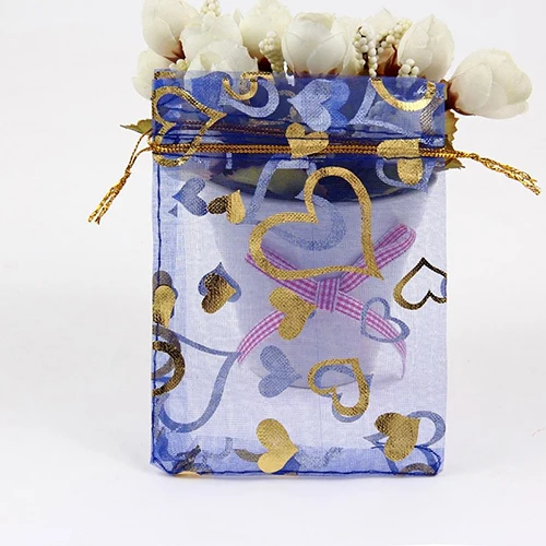 100 шт./лот, Свадебный Рождественский Подарочный пакет, ювелирные изделия, упаковочные мешочки сумочки, растягивающееся сердце, цветок, маленькие сумки из органзы