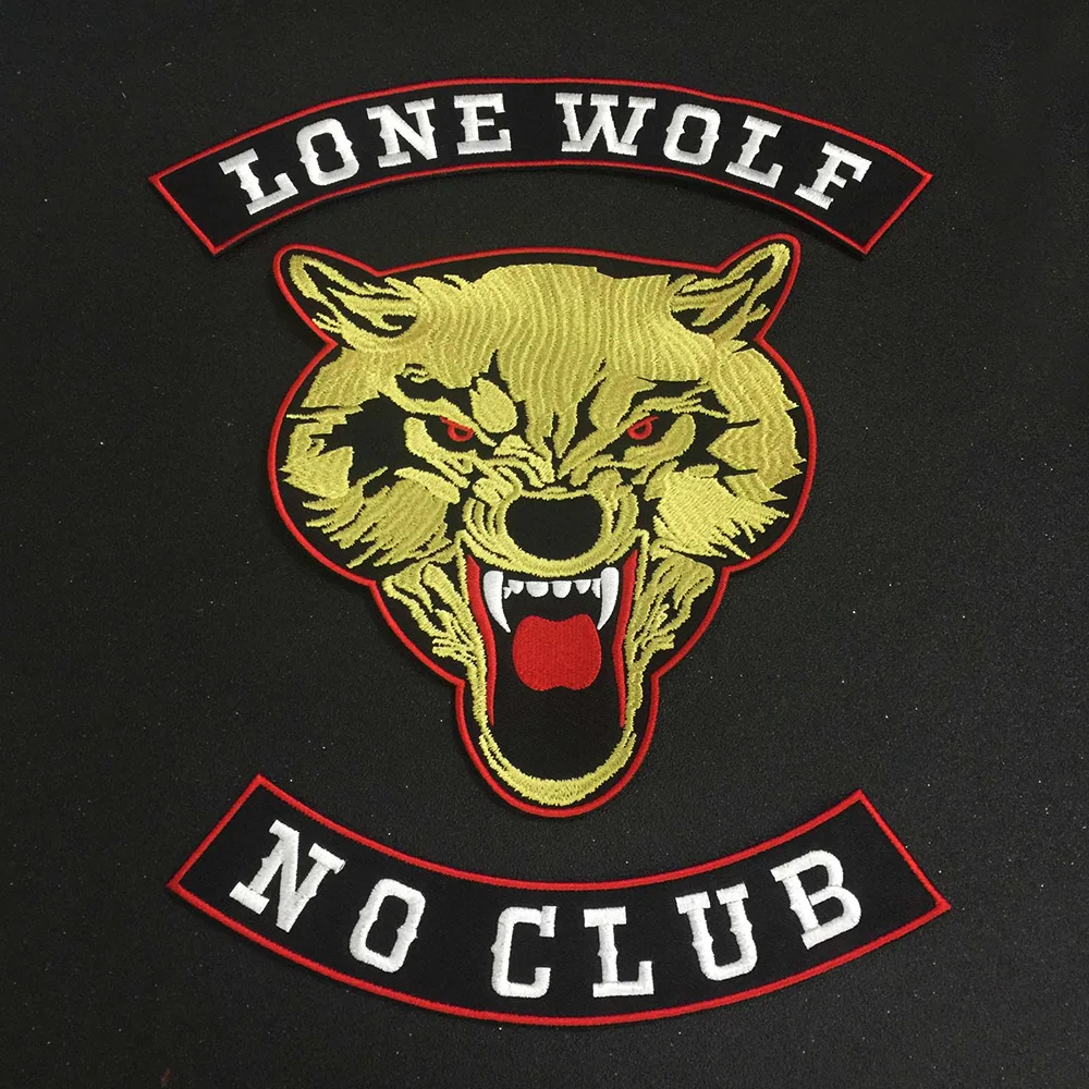 LONE WOLF NO CLUB Iron On Patch Embroidery Applique Sewing Label punk