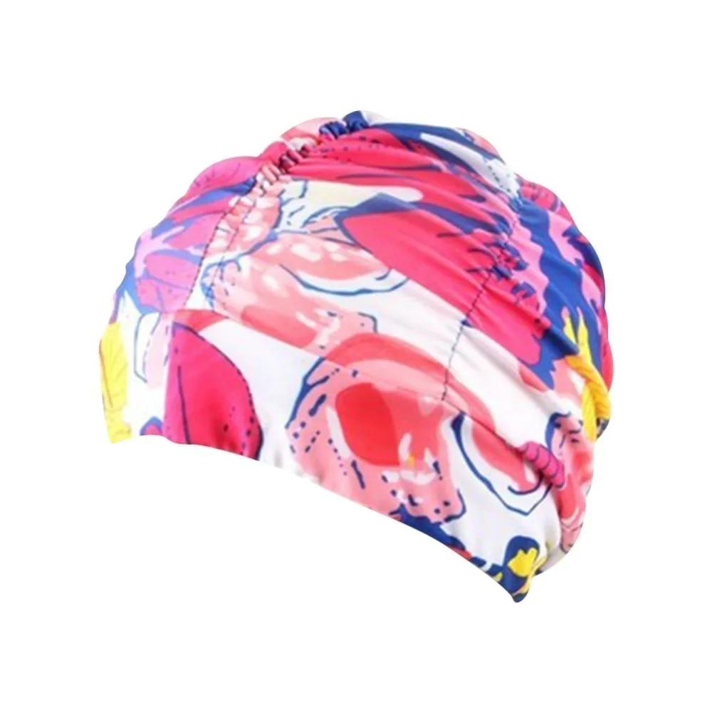 Nylon Waterproof Ear Cap Protection Swimming Caps Printed Long Hair Comfortable Beanie Hat Adult Woman Warm Swimming Hat - Цвет: 2C