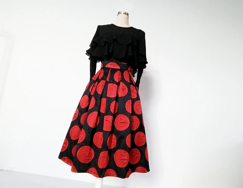 De Llegada Falda Red Otoño Rojo A Mediados Nueva Invierno Círculo Señora Oficina Del Jacquard 3263 line Xhsd Impresión becerro 1qnUdvw