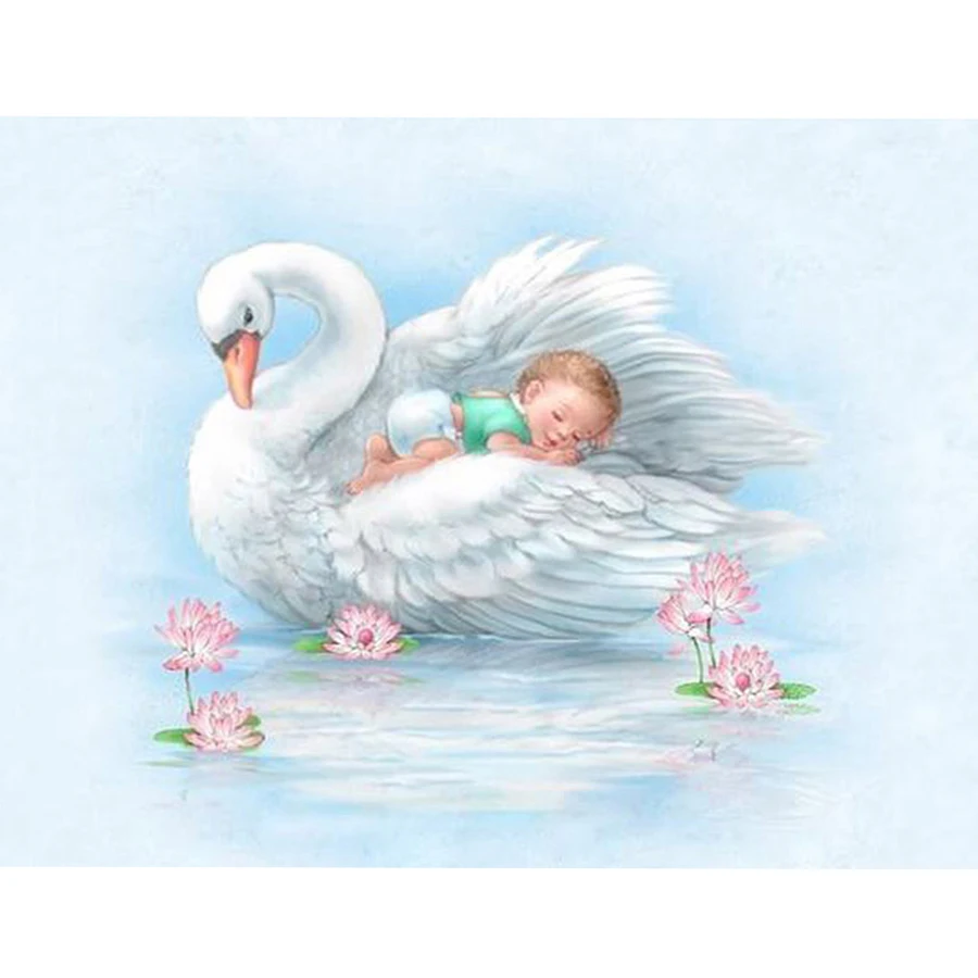 

full 5D diy Diamond Painting full square round diamond mosaic Rhinestones diamand embroidery "Baby&swan" cartoon flower painting