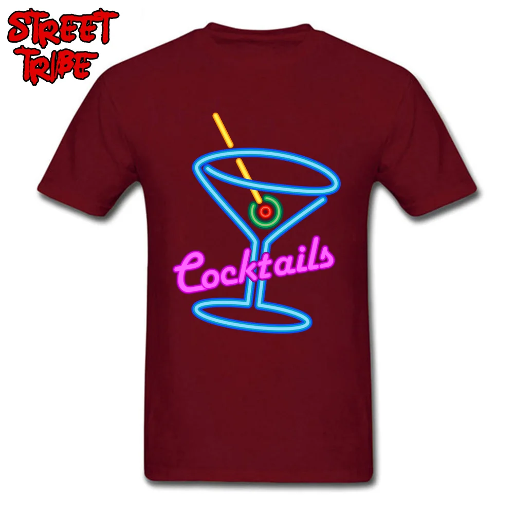 cosiecomfortable Short Sleeve Tees Summer Funny Crew Neck 100% Cotton Tops & Tees Men T Shirt Normal  Top Quality cocktail rum and coke beer martini juice neon maroon