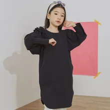 Новинка года, Брендовое осеннее платье для девочек, хлопковое платье повседневное детское черное платье эластичное Повседневное платье с рюшами и рукавами-фонариками#5302