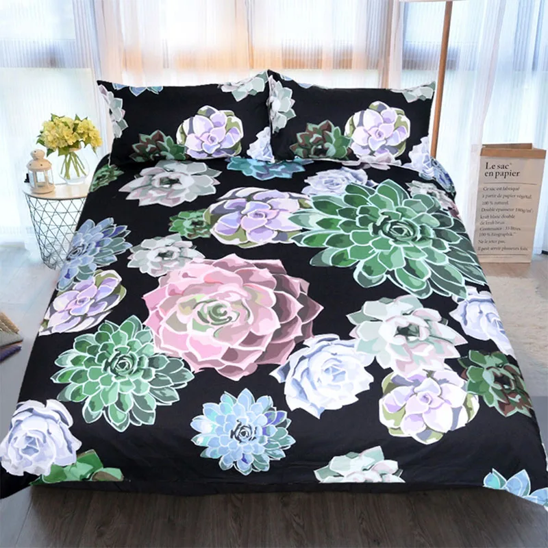 

3pcs Comforter Bedding Set Full Queen King Plant Printed Soft Bedclothes Pillowcase Bed Duvet Cover Sheets Quilt Home Textile
