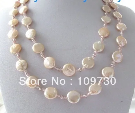 

Jewelry 0012163 Pink Coin&Purple Small Rice Freshwater Pearl&Pink Crystal Necklace 14KGP GP
