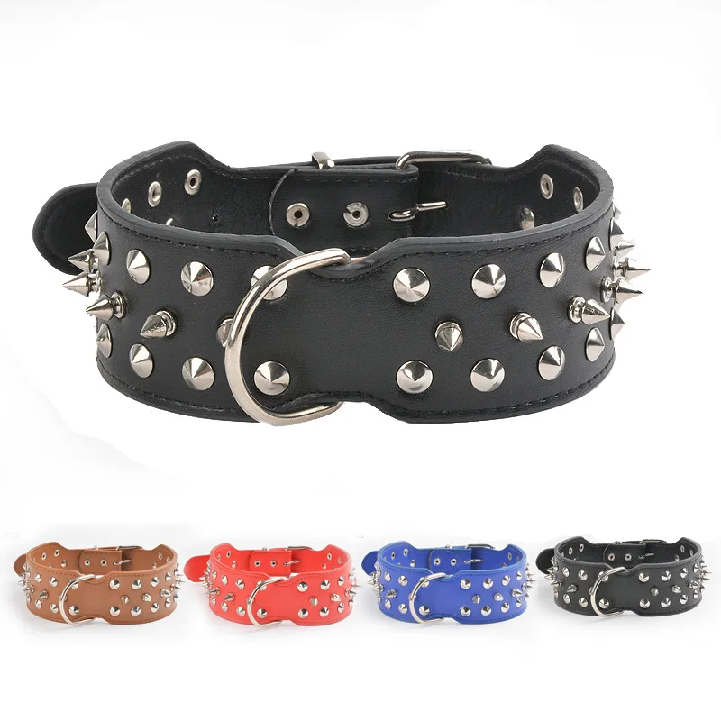 

XPangle Rivet Leather Dog Collar Adjustable Spiked Studded Pet Collar for Big Large Dogs Anti-bite Neck Strap Pet Products 60cm