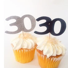Модные блестящие кекс топперы 30TH на день рождения украшения на заказ номер свадьбы зубочистки Свадебные Baby Shower партии Декор