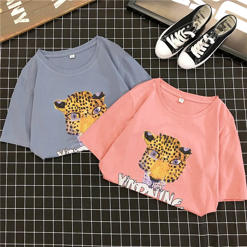 GGRIGHT футболка Kawaii женский Vogue Женская одежда леопардовая для женщин 2019 летняя